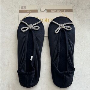 Isotoner Black Slippers with Silver Bow